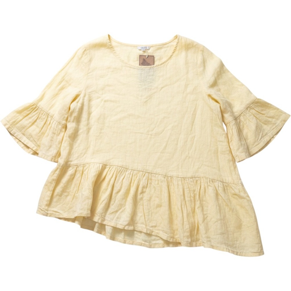 Match Point La Fixsun Yellow Linen Ruffle Tunic Top HLT647 Made in USA Large
